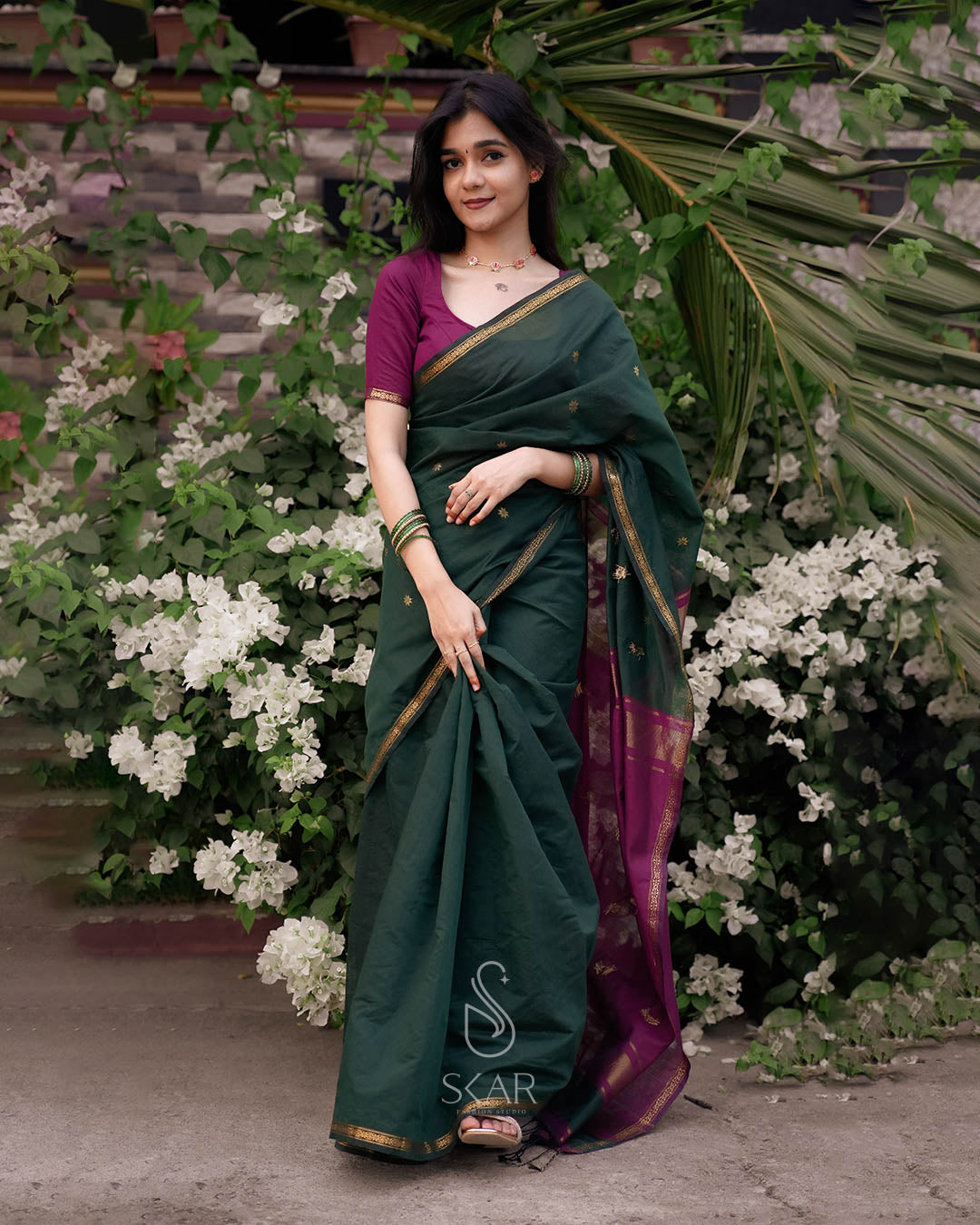 Green Maheshwari Semi Silk Saree with Running Blouse