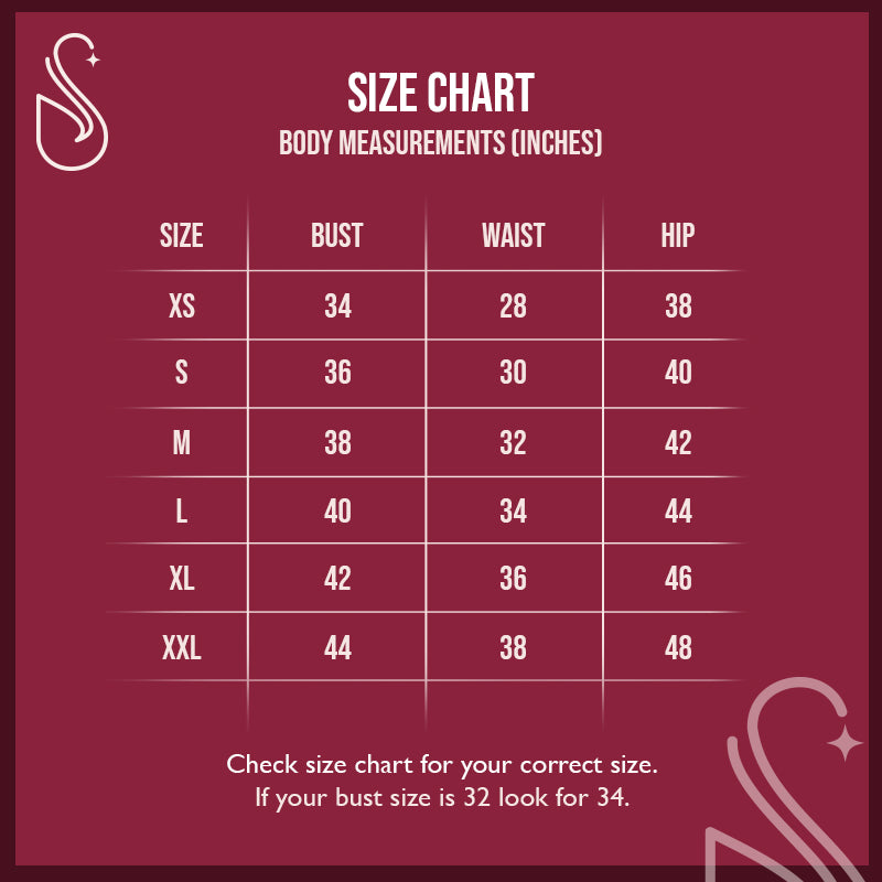 SKAR size chart - body measurements in inches