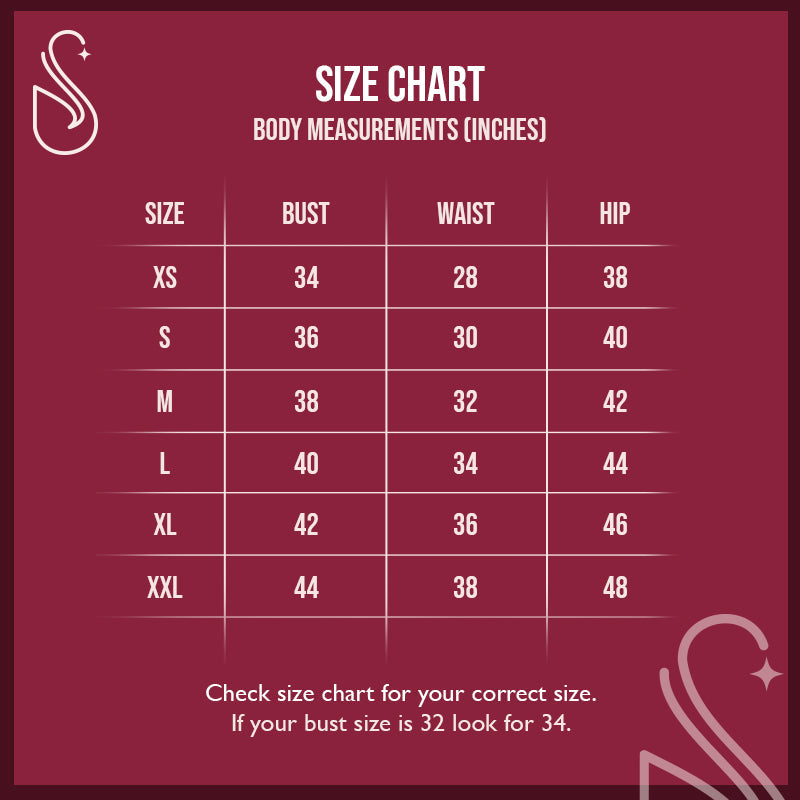 SKAR size chart - body measurements in inches