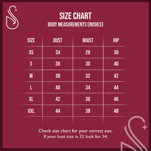 SKAR size chart - body measurements in inches