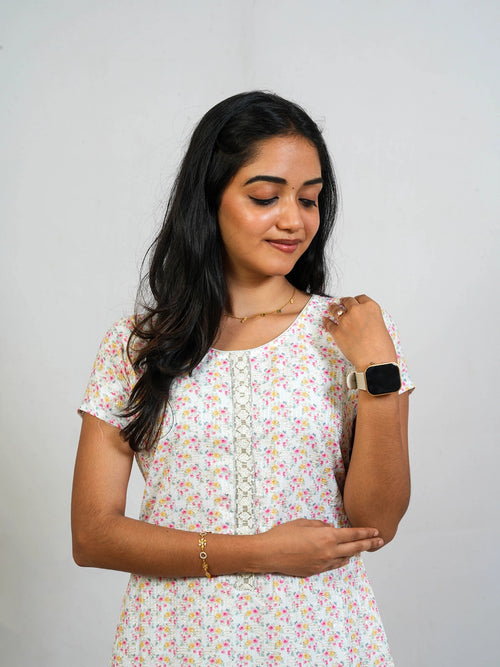 White Floral Kurti - view 1
