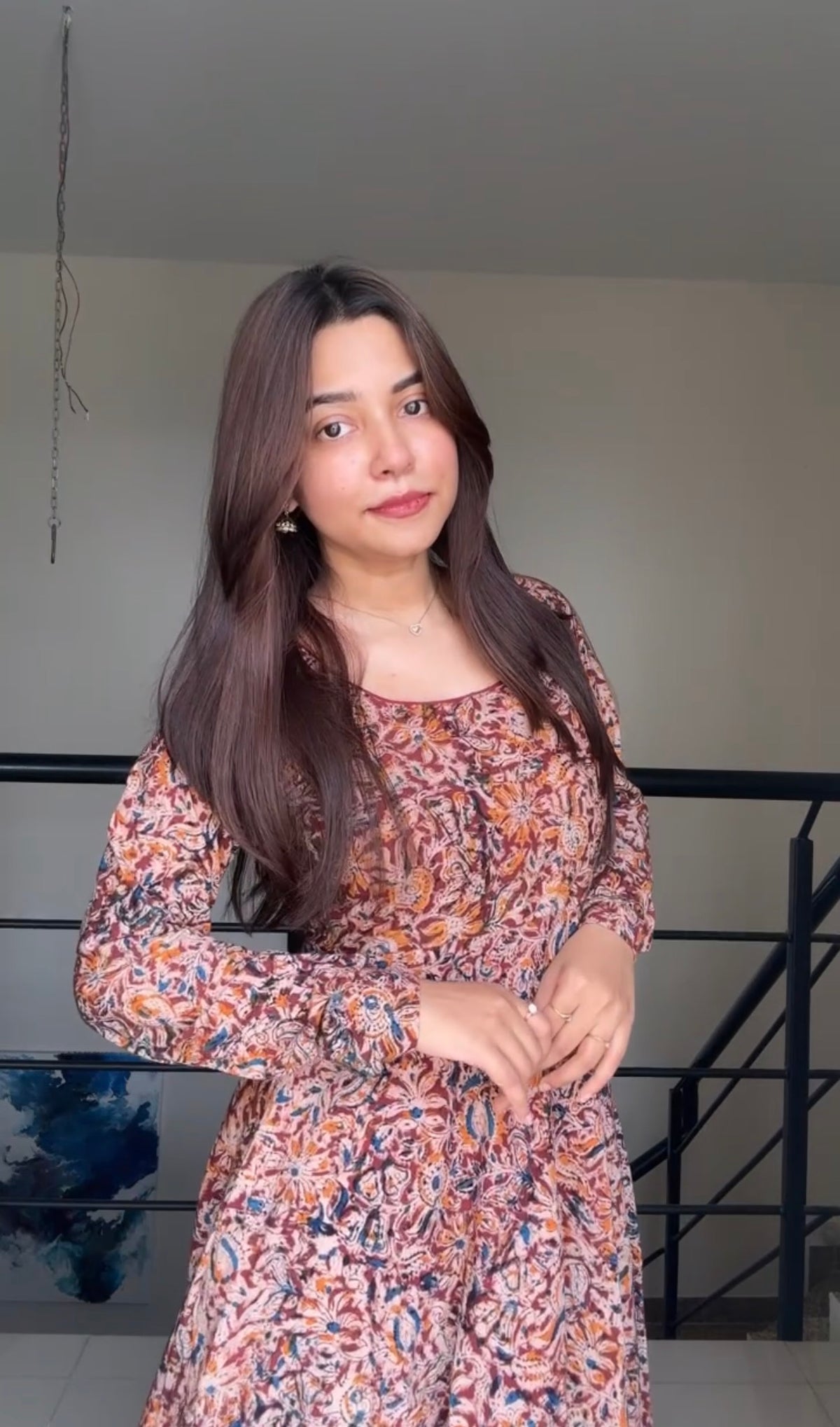 Brown Kalamkari cotton Anarkali full sleeve front