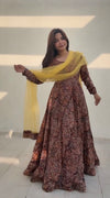 Kalamkari Anarkali with yellow dupatta - full length