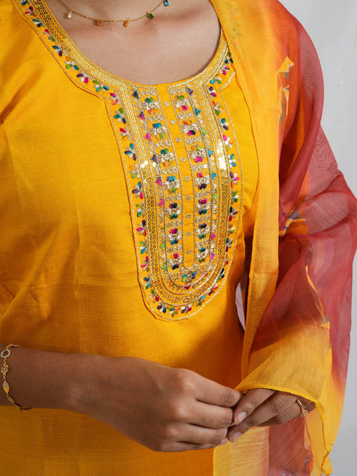 Yellow & Red 3 Piece Kurti Set - view 5