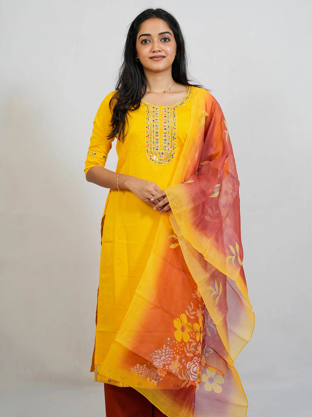 Yellow & Red 3 Piece Kurti Set - view 6