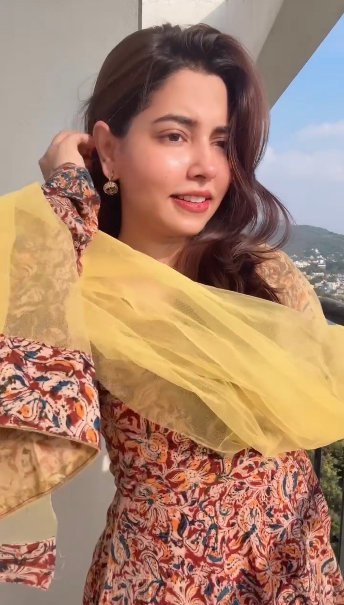 Brown Kalamkari Anarkali close-up print