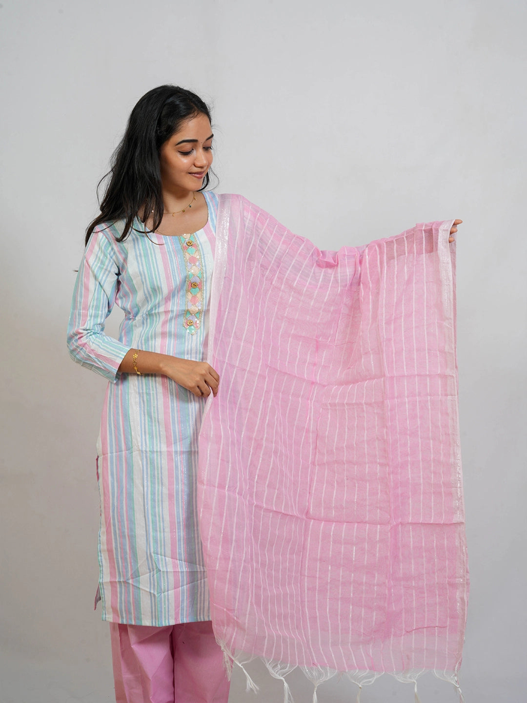 Blue And Pink 3 Piece Kurti Set - view 2