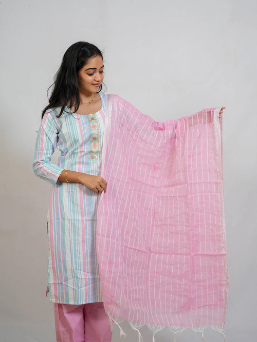 Blue And Pink 3 Piece Kurti Set - view 2